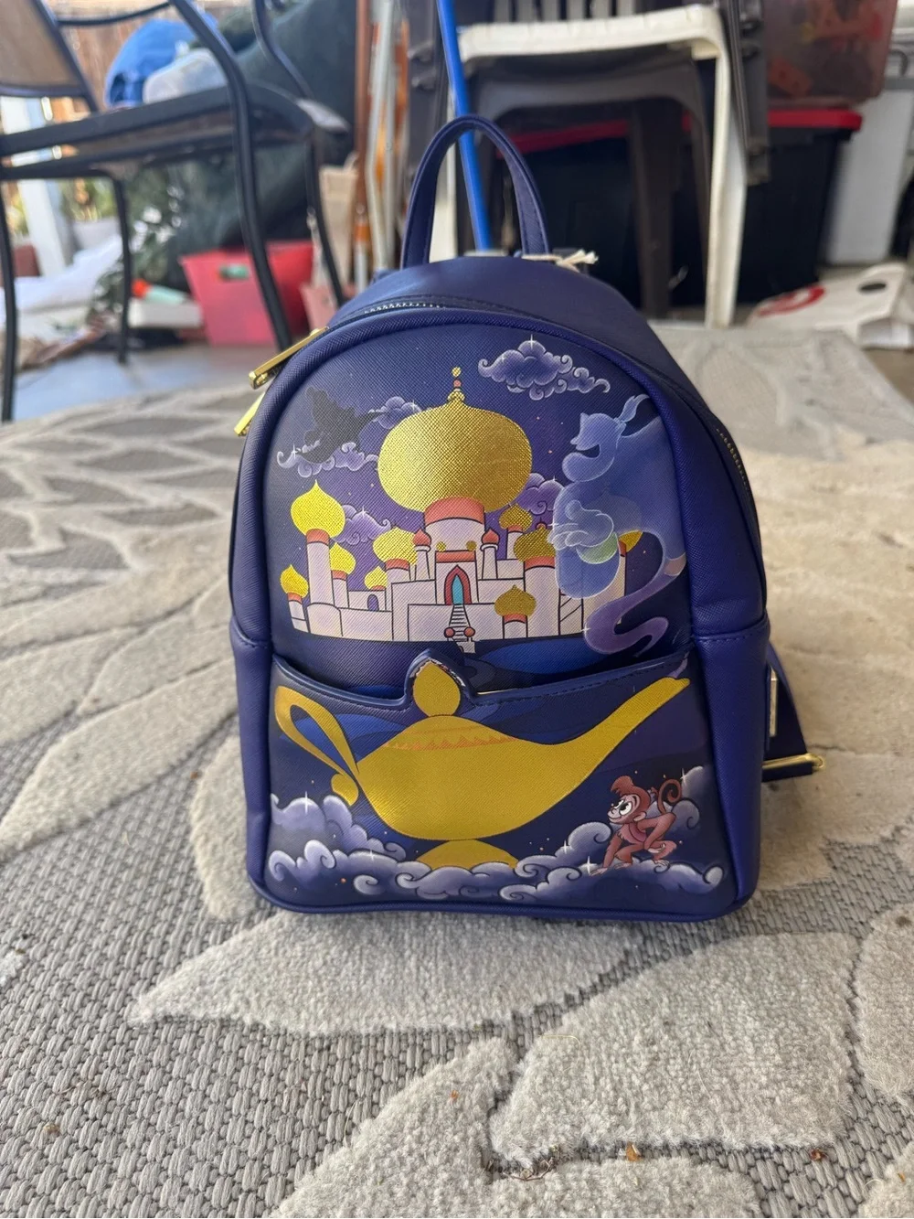 Loungefly Purple and Gold Aladdin Mini Backpack with Lamp Design